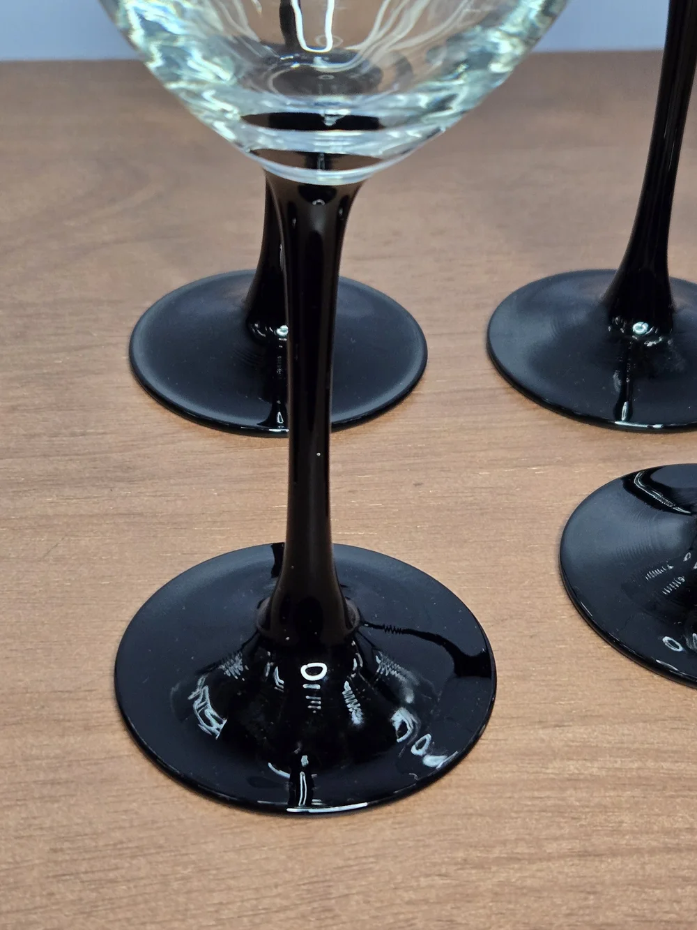 Vintage LUMINARC France Stemware Complete Service For Two, Elegant Black Stem
